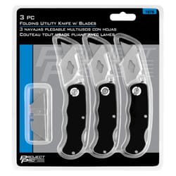 Performance Tool Project Pro 4 in. Folding Utility Knife Black/Silver 3 pc