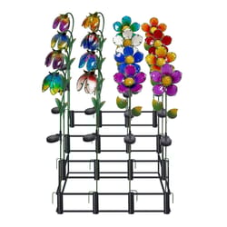 Alpine Multicolored Glass/Metal 33 in. H X 6 in. L X 4 in. W Flower Solar Garden Stake