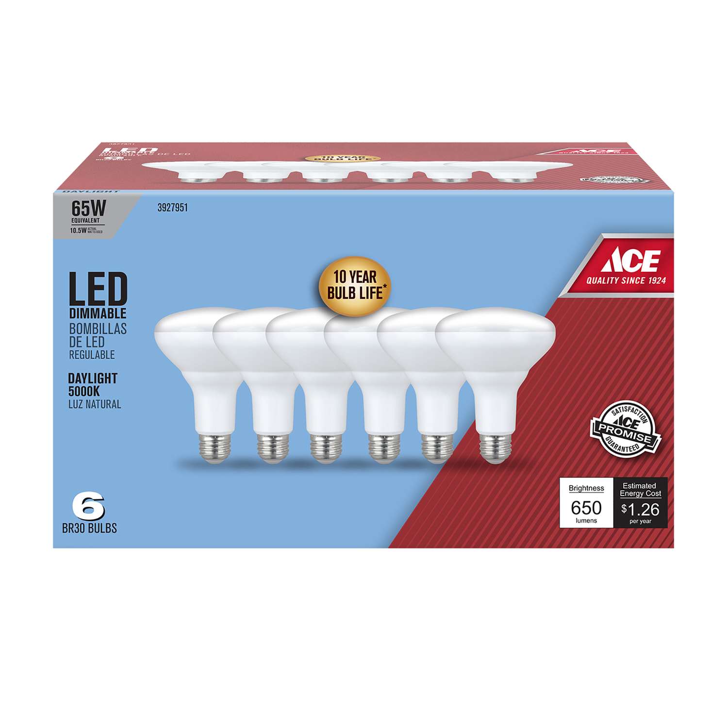 Ace BR30 E26 (Medium) LED Bulb Daylight 65 watt Watt Equivalence 6 pk