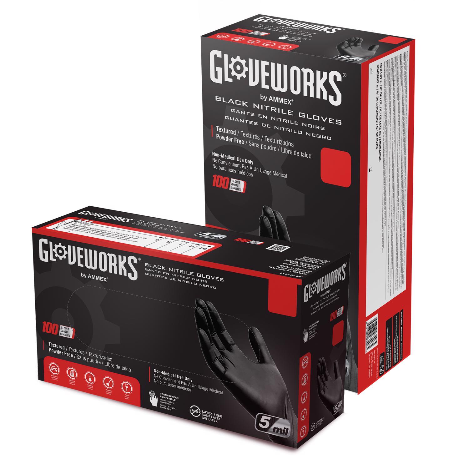 Gloveworks Nitrile Disposable Gloves Medium Black Powder Free 100 