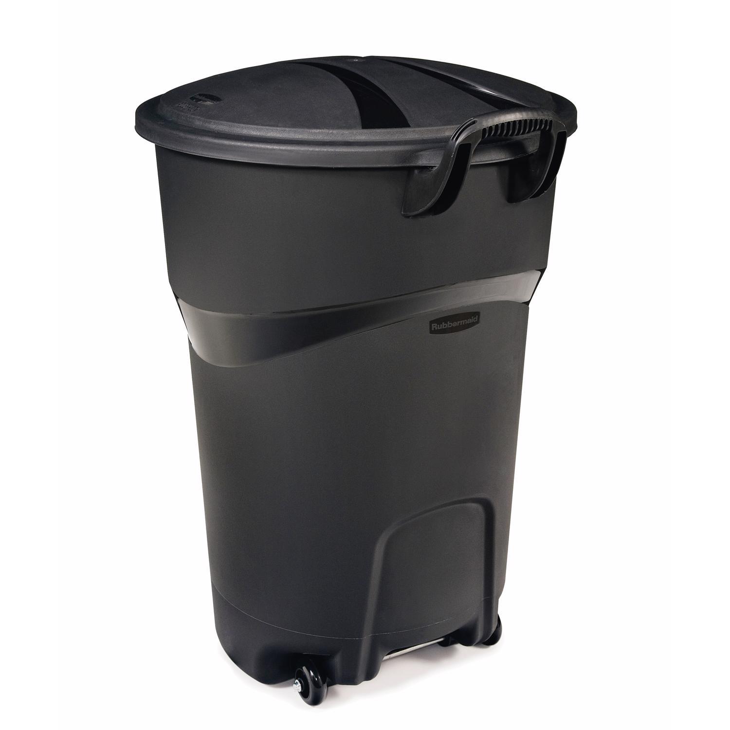 32 popular gallon garbage can black with wheels and lid for outdoor or indoor use