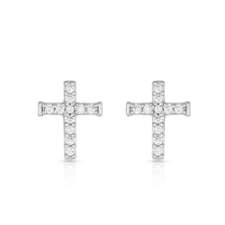 Montana Silversmiths Women's Tiny Crystal Cross Silver Earrings Brass Water Resistant