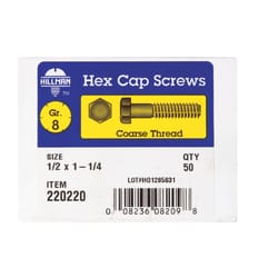 HILLMAN 1/2 in. D X 1-1/4 in. L Heat Treated Steel Hex Head Cap Screw 50 pk