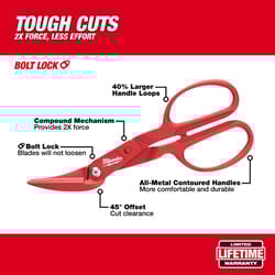 Milwaukee 11.3 in. Forged Alloy Steel Offset Compound Tinner Snips 20 Ga. 1 pk