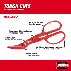 Milwaukee 11.3 in. Forged Alloy Steel Offset Compound Tinner Snips 20 Ga. 1 pk