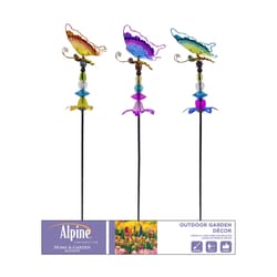 Alpine Multicolored Glass/Metal 36 in. H Butterfly/Flower/Jewels Outdoor Garden Stake