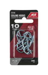 Ace Small Zinc-Plated Silver Steel 1.375 in. L Square Bend Screw Hook 10 lb  10 pk - Ace Hardware