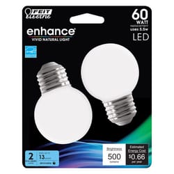 Feit Enhance G16.5 E26 (Medium) Filament LED Bulb Daylight 60 Watt Equivalence 2 pk