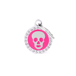 MyFamily Glam Pink Skull Circle Strass Metal Dog Pet Tags Medium