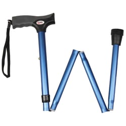 Carex Health Brands Blue Soft-Grip Folding Cane w/Strap Aluminum/Plastic 37 in. H X 5.06 in. L