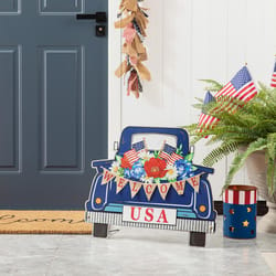 Glitzhome Patriotic/Americana Truck Yard Stake Burlap/Iron 1 pc