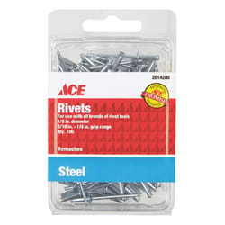 Ace 1/8 in. D X 1/4 in. Steel Rivets Silver 100 pk