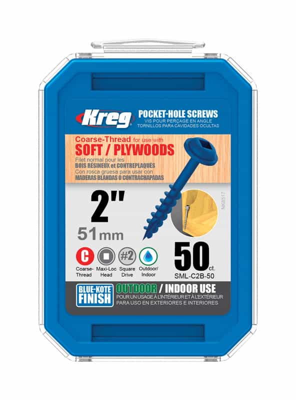 Kreg No. 8 x 2 in. L Square MaxiLoc Head BlueKote Steel PocketHole