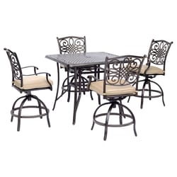 Hanover Traditions 5 pc. Bronze Aluminum Traditional High Dining Set Tan Cushions