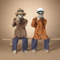 Gerson 38 in. Animated Skeleton Shelf Sitter Playing Harmonica Halloween Decor