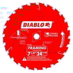 Diablo Tracking Point 7-1/4 in. D X 5/8 in. TiCo Hi-Density Carbide Saw Blade 24 teeth 1 pk