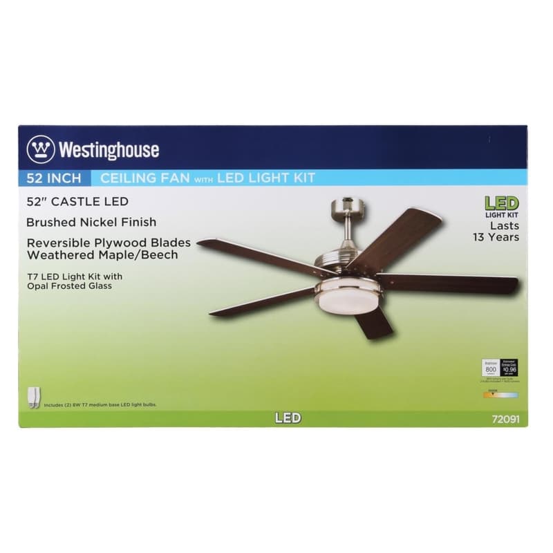 Westinghouse Castle 52 in. Brushed Nickel Brown LED Indoor Ceiling Fan Sansujyuku sansujyuku.com
