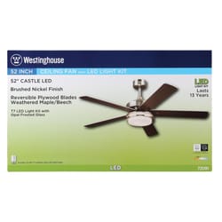 Westinghouse Castle 52 in. Brushed Nickel Brown LED Indoor Ceiling Fan