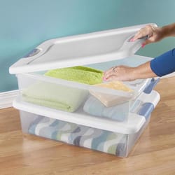 Sterilite 32 qt Clear/White Latch Storage Box 6-7/8 in. H X 23-3/4 in. W X 16 in. D Stackable