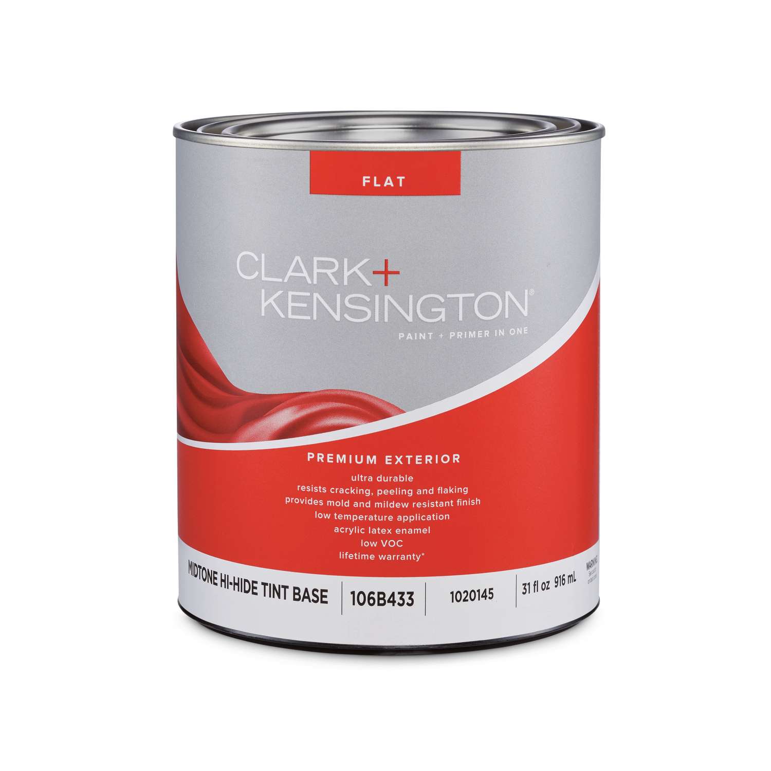 Clark+Kensington Flat Tint Base Midtone HiHide Base Acrylic Latex Paint + Primer Outdoor 1 q