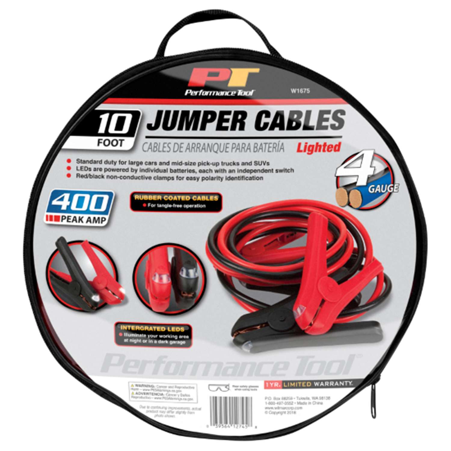 Performance Tool 10 ft. 4 Ga. Lighted Jumper Cables 220 amps Ace Hardware