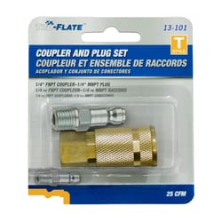 Tru-Flate Brass/Steel Air Coupler and Plug Set 1/4 in. T-Style X 1/4 in. FPT 2 pc