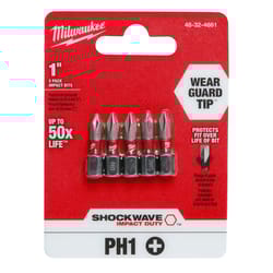 Milwaukee Shockwave Phillips #1 X 1 in. L Screwdriver Bit Steel 5 pc