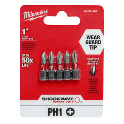 Milwaukee Shockwave Phillips #1 X 1 in. L Screwdriver Bit Steel 5 pc