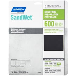 Norton SandWet 11 in. L X 9 in. W 600 Grit Aluminum Oxide Waterproof Sandpaper 5 pk
