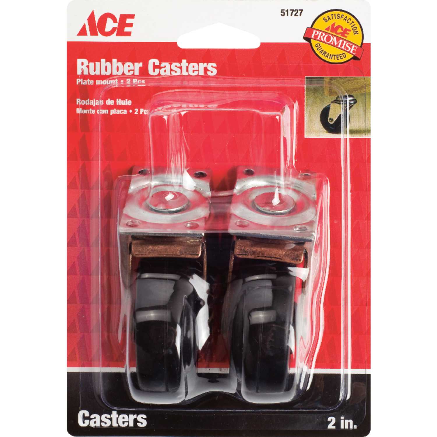 Ace 2 in. Dia. Swivel Rubber Caster Wheel with Plate 80 lb. 2 pk Ace