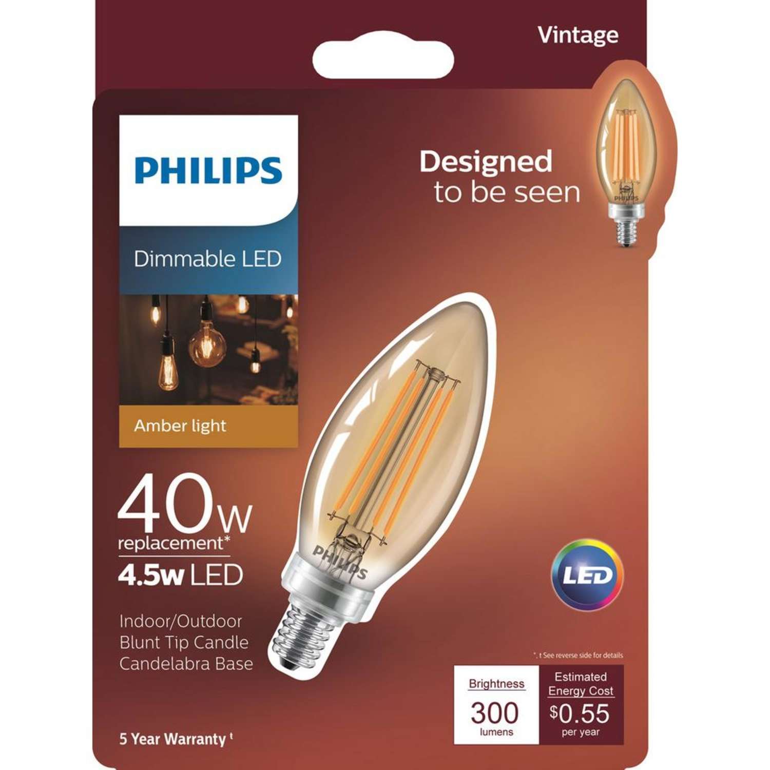 Vlak buitenaards wezen faillissement Philips B11 E12 (Candelabra) LED Bulb Amber Warm White 40 Watt Equivalence  1 pk - Ace Hardware