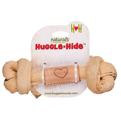 HuggleHounds Naturals Beige Leather Knotted Bone Chew Dog Toy Medium