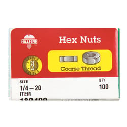 Hillman 1/4 in. Zinc Dichromate Steel USS Hex Nut 100 pk