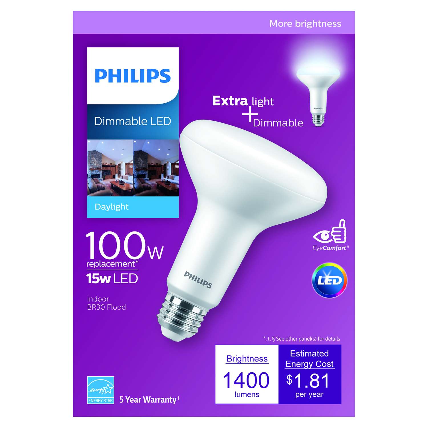 Philips BR30 E26 (Medium) LED Bulb Daylight 100 Watt Equivalence 1 pk ...