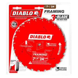 Diablo Tracking Point 7-1/4 in. D X 5/8 in. TiCo Hi-Density Carbide Framing Saw Blade 24 teeth 3 pk