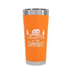 Camco 20 oz Life is Better at the Campsite Orange BPA Free Insulated Tumbler with Travel Lid