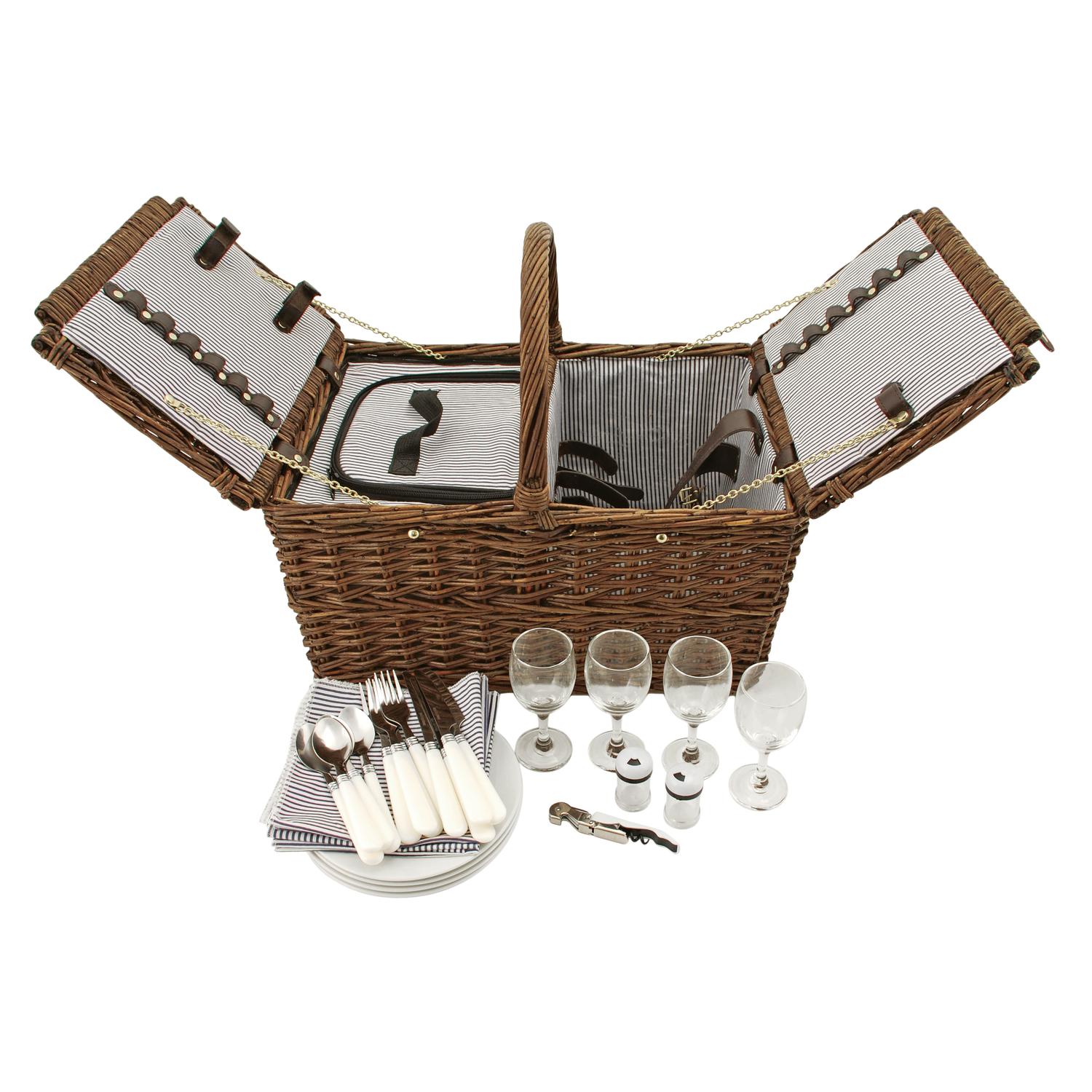 TWINE Seaside Cape Cod Brown Wicker Picnic Basket Set Sansujyuku sansujyuku.com