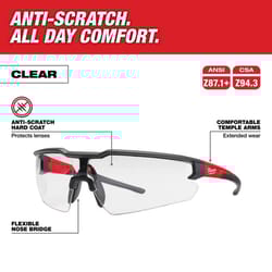 Milwaukee Safety Glasses Clear Lens Black/Red Frame 3 pk