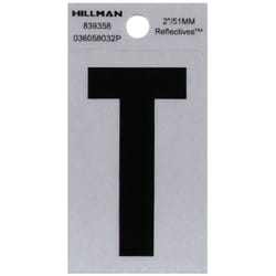 Hillman 2 in. Reflective Black Vinyl  Self-Adhesive Letter T 1 pc