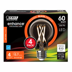 Feit Enhance A19 E26 (Medium) Filament LED Bulb Soft White 60 Watt Equivalence 4 pk