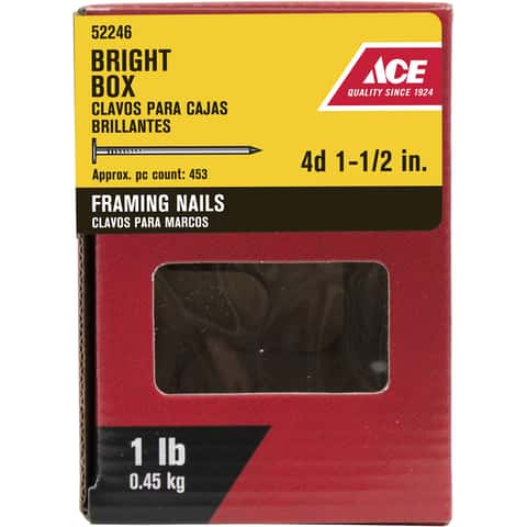 Ace 4D 1-1/2 in. Masonry Bright Steel Nail Flat Head 1 lb Ace 4D 1-1/2 in. Masonry Bright Steel Nail Flat Head 1 lb