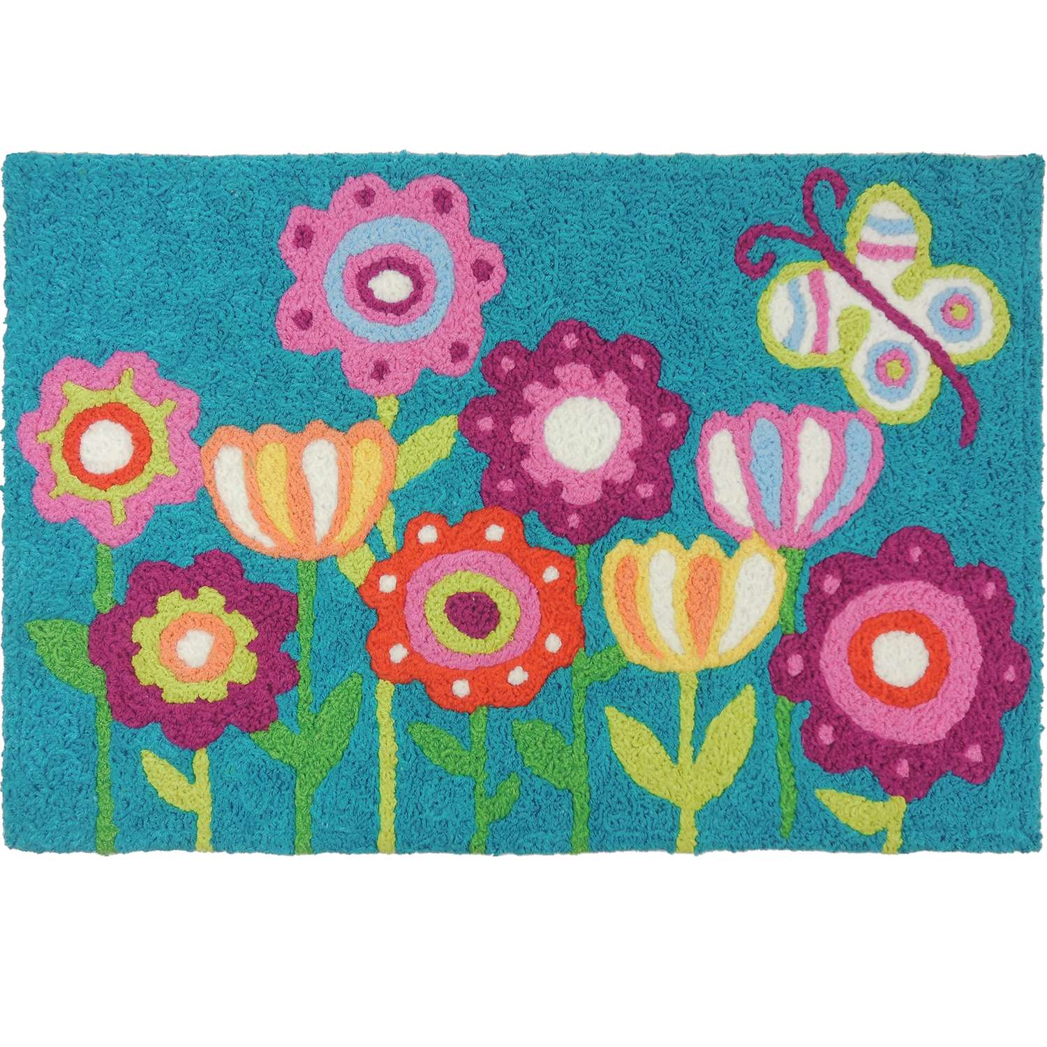 Jellybean 30 in. L X 20 in. W Multi-colored Be Happy Garden Accent Rug ...