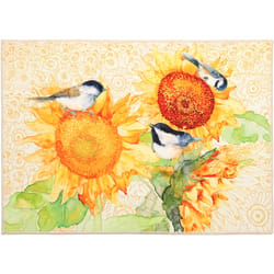 Olivia's Home 22 in. W X 32 in. L Multi-Color Golden Sunflowers and Chickadees Polyester Accent Rug