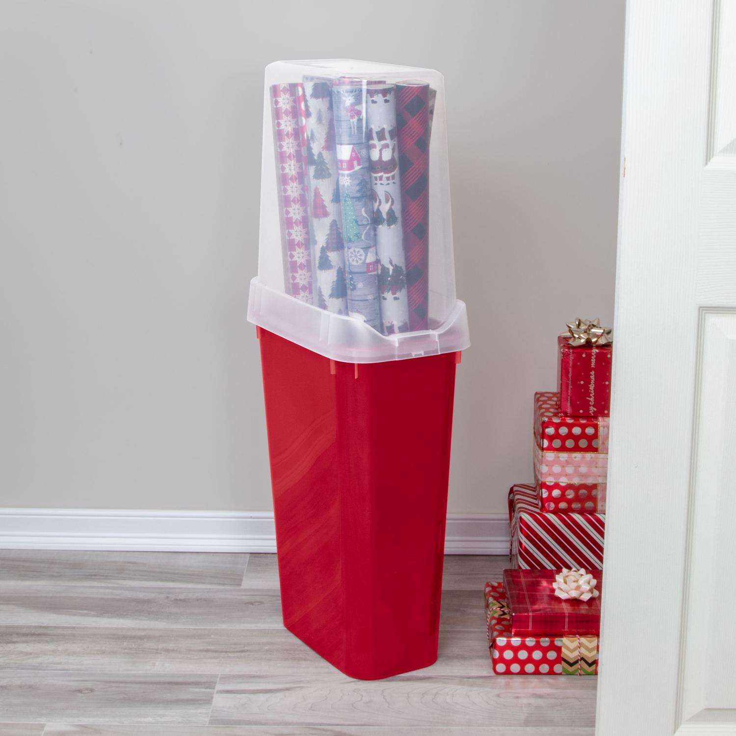 Sterilite 40 in. Clear/Red Wrapping Paper Storage Container 41.25 in. H X  10.88 in. W X 17.75 in. D - Ace Hardware