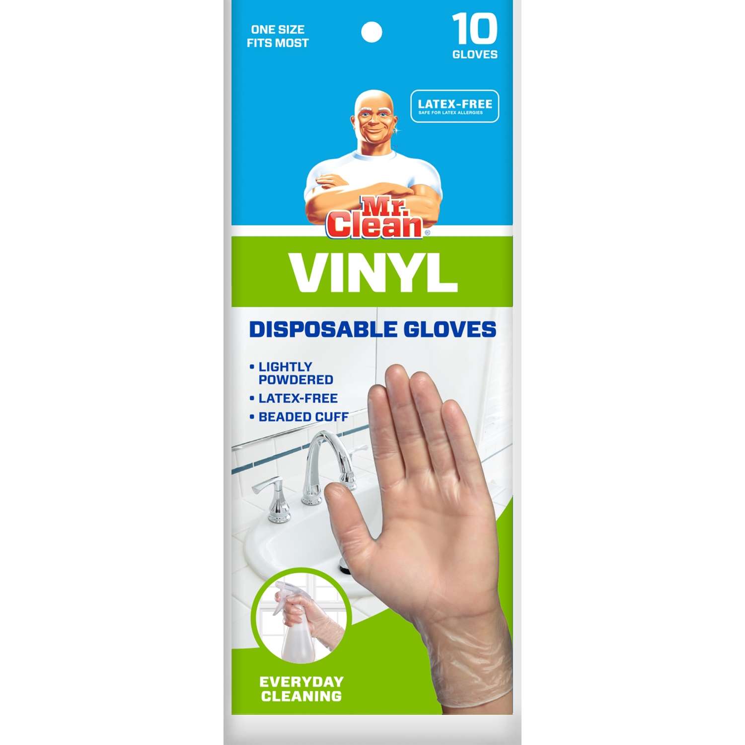 Mr. Clean Vinyl Disposable Gloves One Size Fits Most Clear Powdered 10