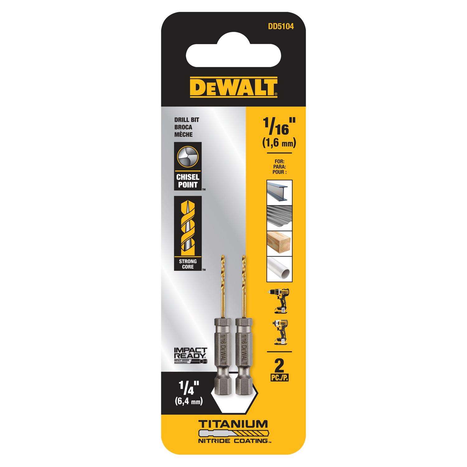 DeWalt Impact Ready 1/16 in. X 21/4 in. L Titanium Nitride Drill Bit 2