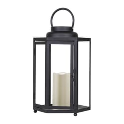 Alpine 14 in. Glass/Plastic Decorative Black Flameless Lantern