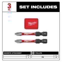 Milwaukee Shockwave Phillips 2 in. L Magnetic Attachment Set Alloy Steel 2 pc
