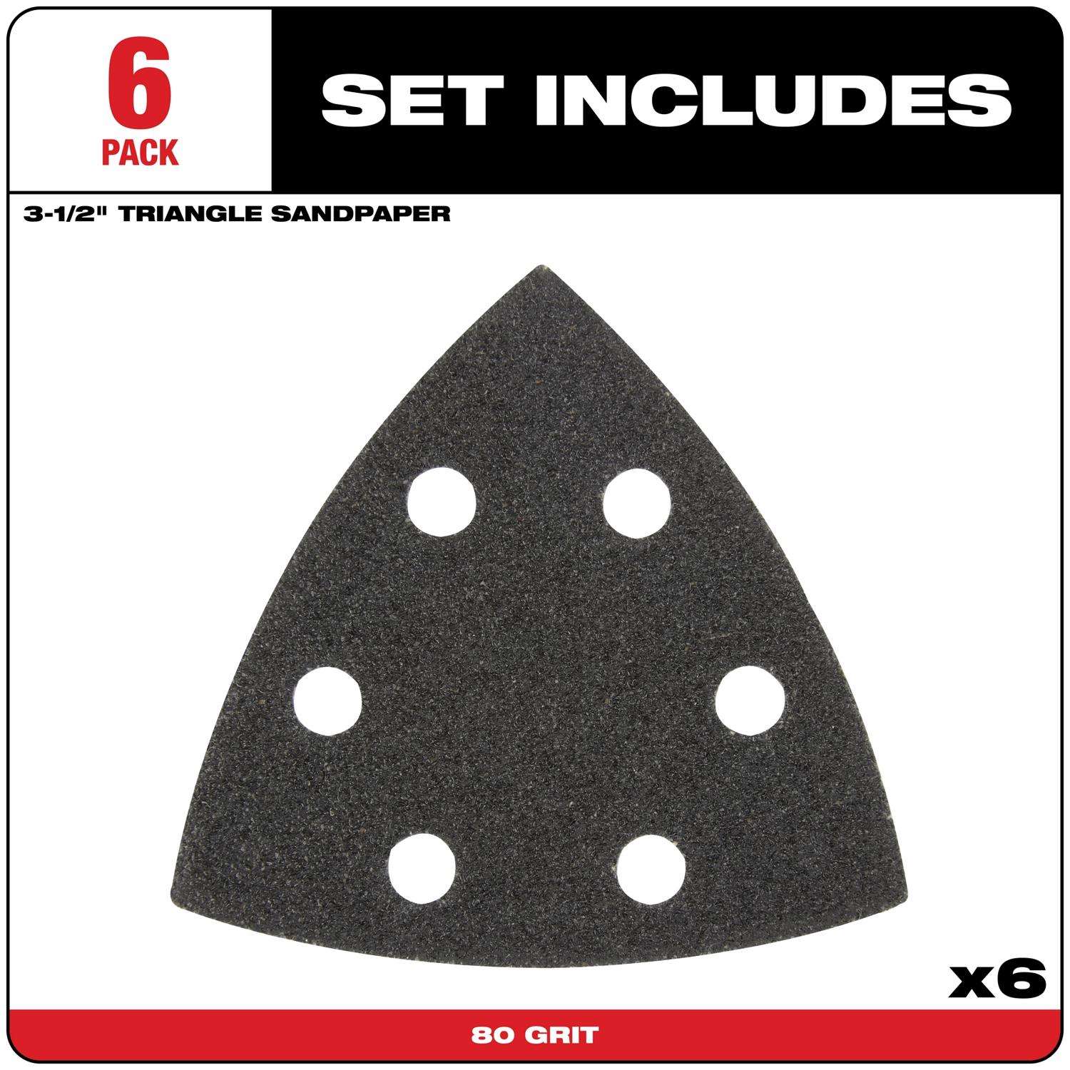 Milwaukee 49-25-2080 3-1/2 inch 80 Grit Triangle Sandpaper - 6 Pack