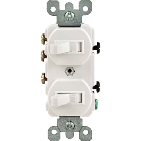 Single Pole Combination Toggle Light Switch and Outlet, White, Wall Plates  Included (2 Pack)